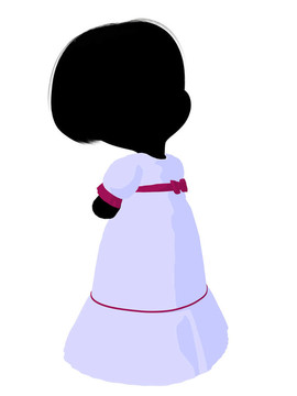 小女孩插畫剪影