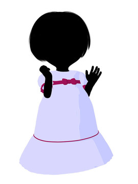 小女孩插畫剪影