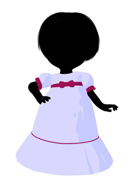 小女孩插畫剪影