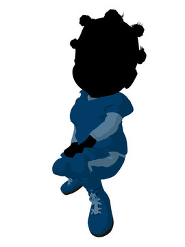 非洲裔小女孩插畫剪影