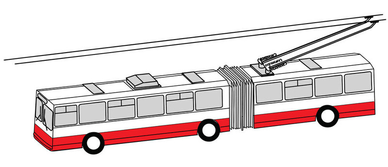 白色背景下無軌電車剪影；圖