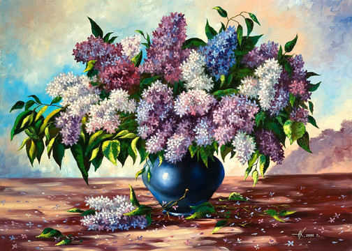花瓶里的丁香花束
