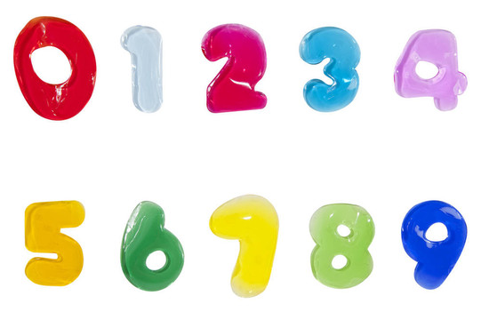 字母字母數字果凍棒在白色背景（1，3，5，6，7，8，9）