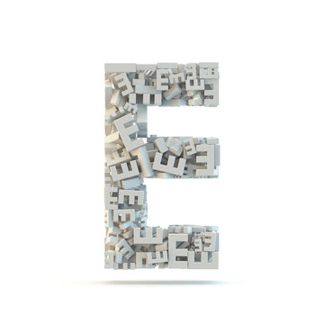 白色大寫字母E白色隔離。