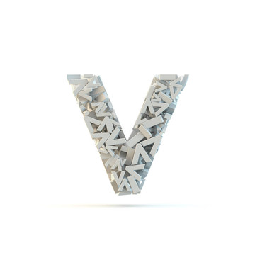 白色小寫字母V孤立于白色。