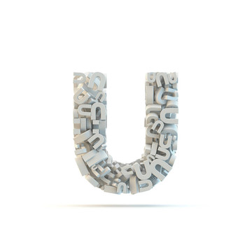 白色白色字母U孤立在白色。