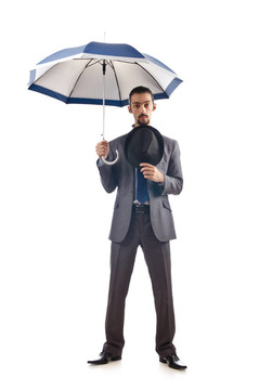 商人帶著白色的雨傘