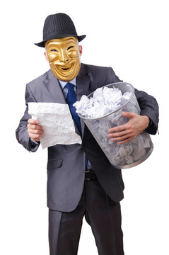 間諜概念與蒙面男子在白色