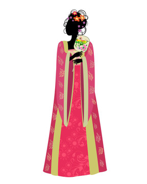 中國女人穿傳統(tǒng)服飾的扇子