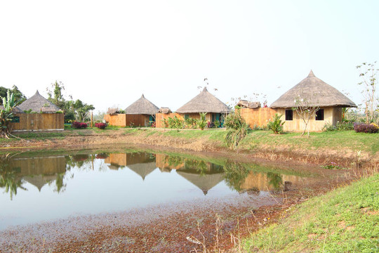 池塘附近的度假小屋。