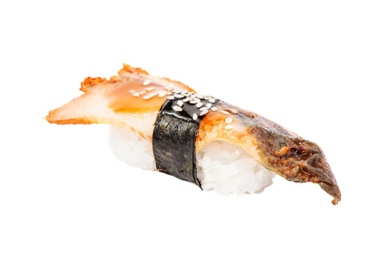 Sushi nigiri如意炸白鱔白色背景分離