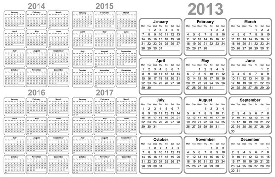 日歷2012；2013；2014；2015；20