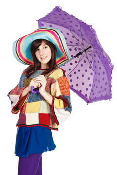 漂亮女孩帶傘