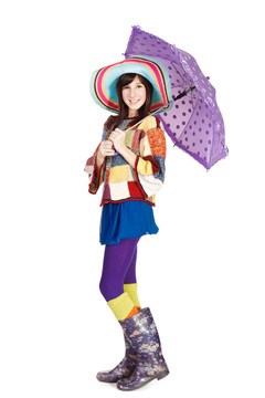 漂亮女孩帶傘