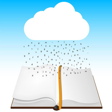 概念電腦云與開放的書。插畫