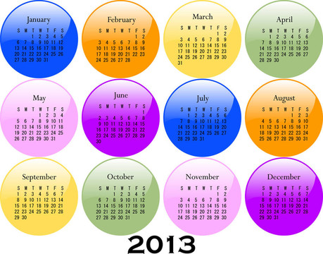2013日歷光澤按鈕