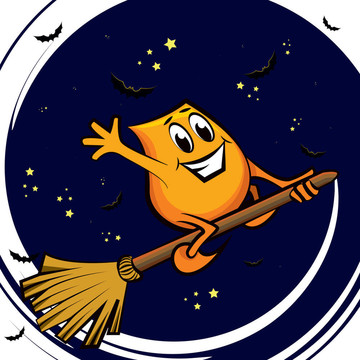 卡通人物-在星光燦爛的夜晚在掃帚上飛翔