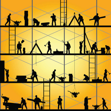 建筑工人剪影工作圖