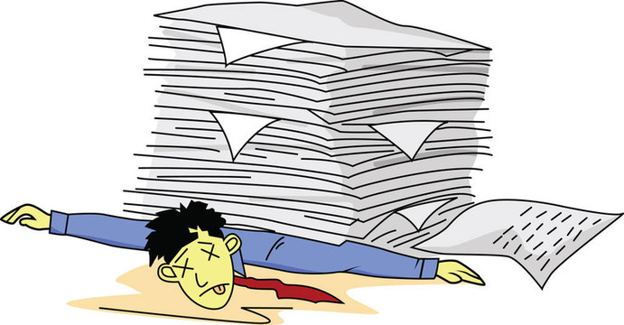疲倦的人在文書工作