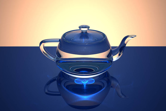 深藍色光滑表面的玻璃透明茶壺