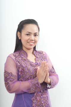 亞洲的泰國女紫色穆斯林服飾- banduang