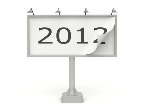 白色的廣告牌上有2012個(gè)新年標(biāo)志