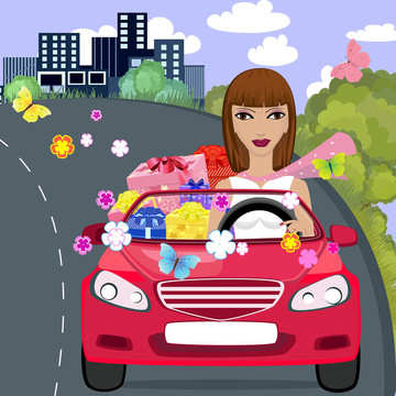 汽車(chē)禮物的女孩