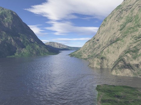 計算機生成山地湖景