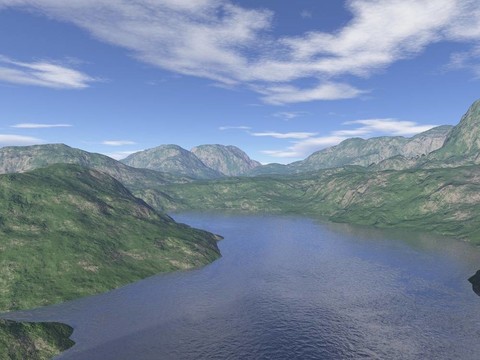 計算機生成山地湖景