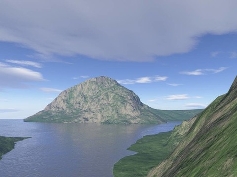 計算機生成山地湖景