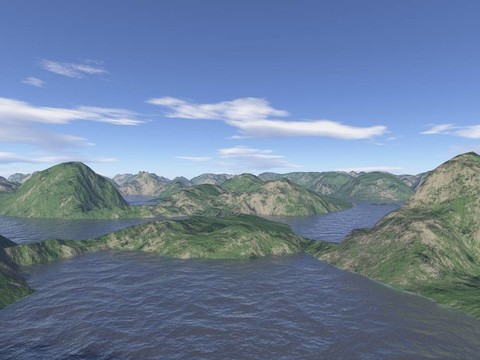 計算機生成山地湖景