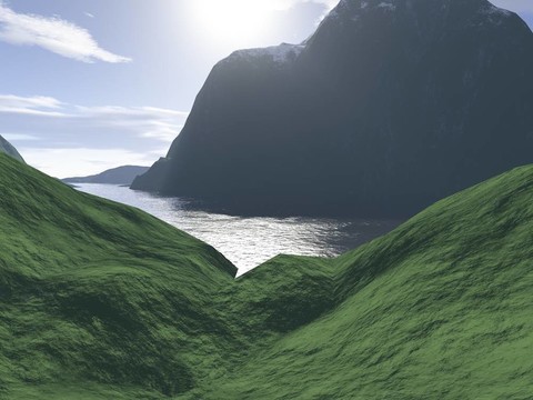 計算機生成山地湖景