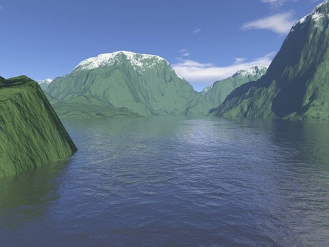 計算機生成山地湖景