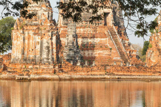 洪水chaiwatthanaram Ayutthaya神廟
