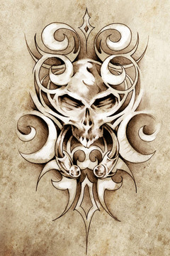 紋身藝術(shù)素描與部落插圖怪物設(shè)計