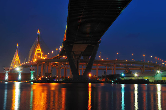 泰國泰橋；也被稱為工業(yè)環(huán)路泰國橋。這座橋橫跨湄南河的兩倍。