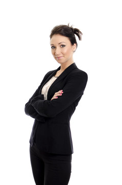 有吸引力的女人抱著雙臂。白色背景孤立。