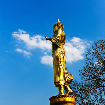 如來佛祖站在山的Wat Phra，考NOI；Nan Provin