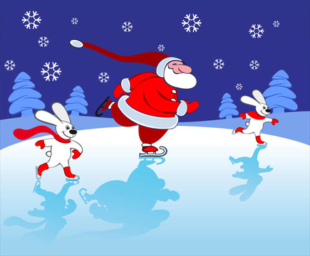 Santa和兔子滑冰