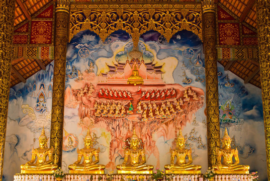 在大雄寶殿五尊佛像；Wat Prabattakpha