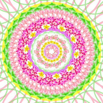 曼陀羅花的圓形裝飾圖案繪制