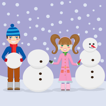孩子們堆雪人。