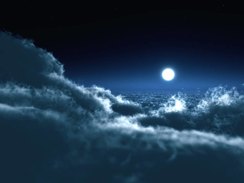 在星空和烏云的背景下，月亮在黑暗中發(fā)光