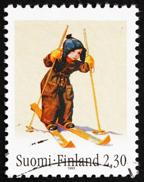 郵票芬蘭1993男孩滑雪；Martta Wendelin