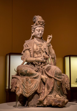 明代彩繪漆金木雕菩薩坐像