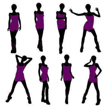 美國(guó)黑人女孩插畫(huà)剪影