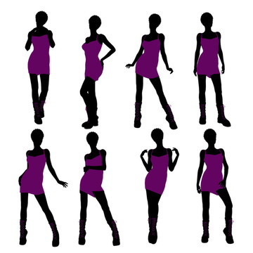 美國(guó)黑人女孩插畫剪影