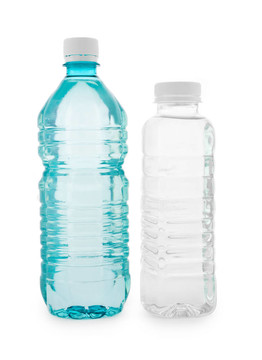 綠松石和無色透明的瓶子與水