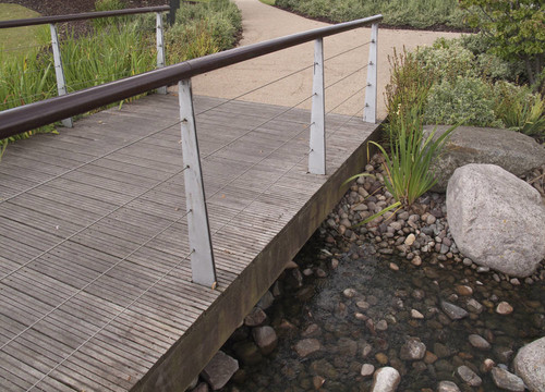 木桥在卵石的池塘