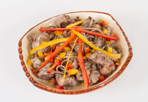 豬肉的亞洲式面條；香辣美味可口